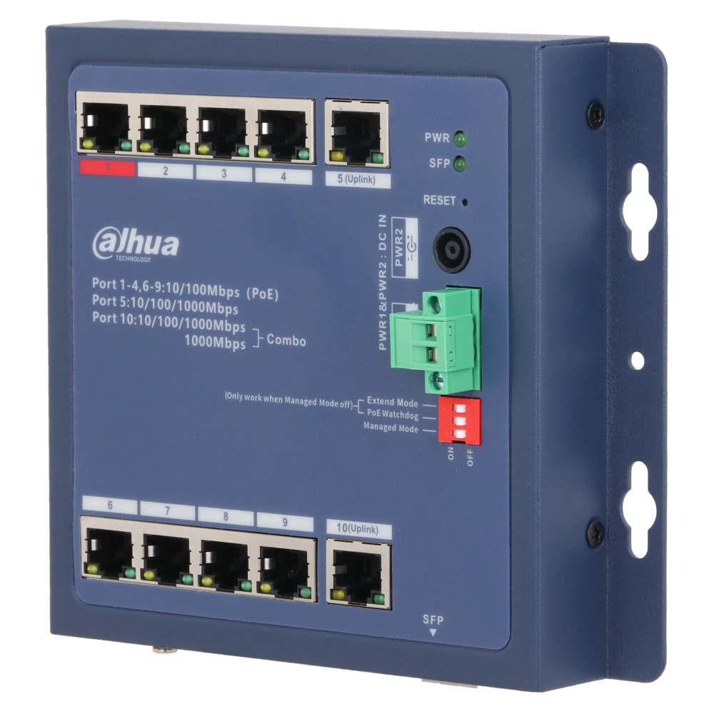 Комутатор 9 портів керований · Dahua DH-CHS4110-8ET-90-F PoE