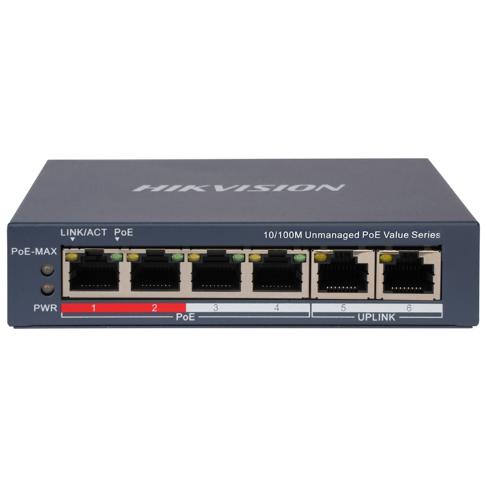 Комутатор 6 портів некерований · Hikvision DS-3E0106P-E/M(B) POE