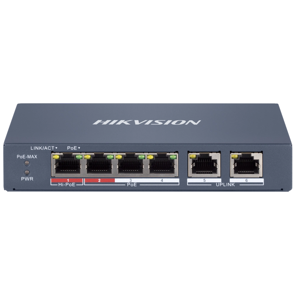 Комутатор 6 портів керований · Hikvision DS-3E1106HP-EI
