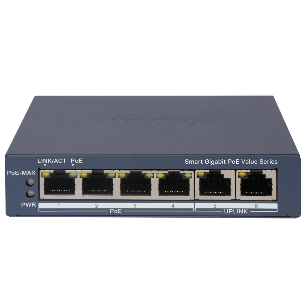Комутатор 6 портів керований · Hikvision DS-3E1506P-EI/MPoE
