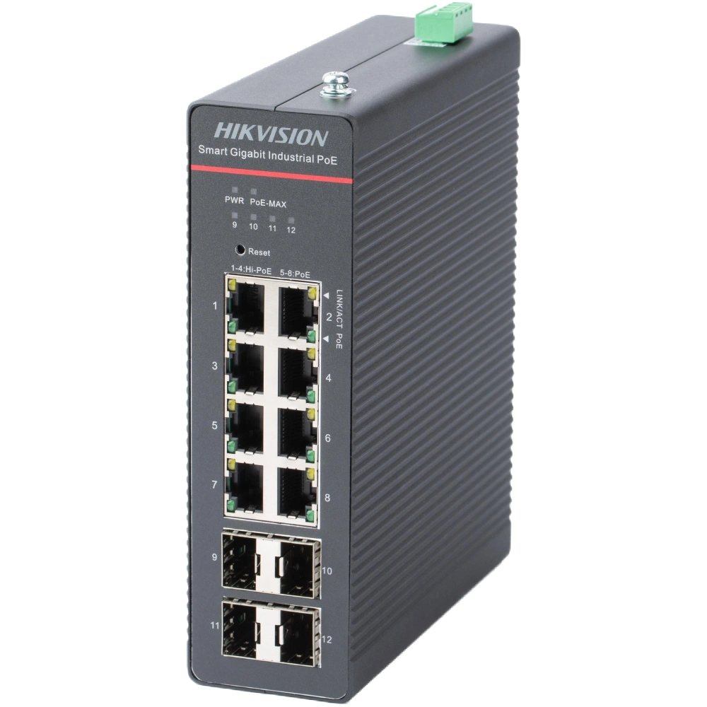 Комутатор 8 портів керований · Hikvision DS-3T1512HP-SI-8P4FKIT(240W)