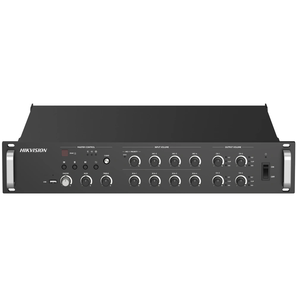 Мережевий підсилювач Hikvision · DS-QAZ1A1000G1-VB4 1000 Вт на 4 зони