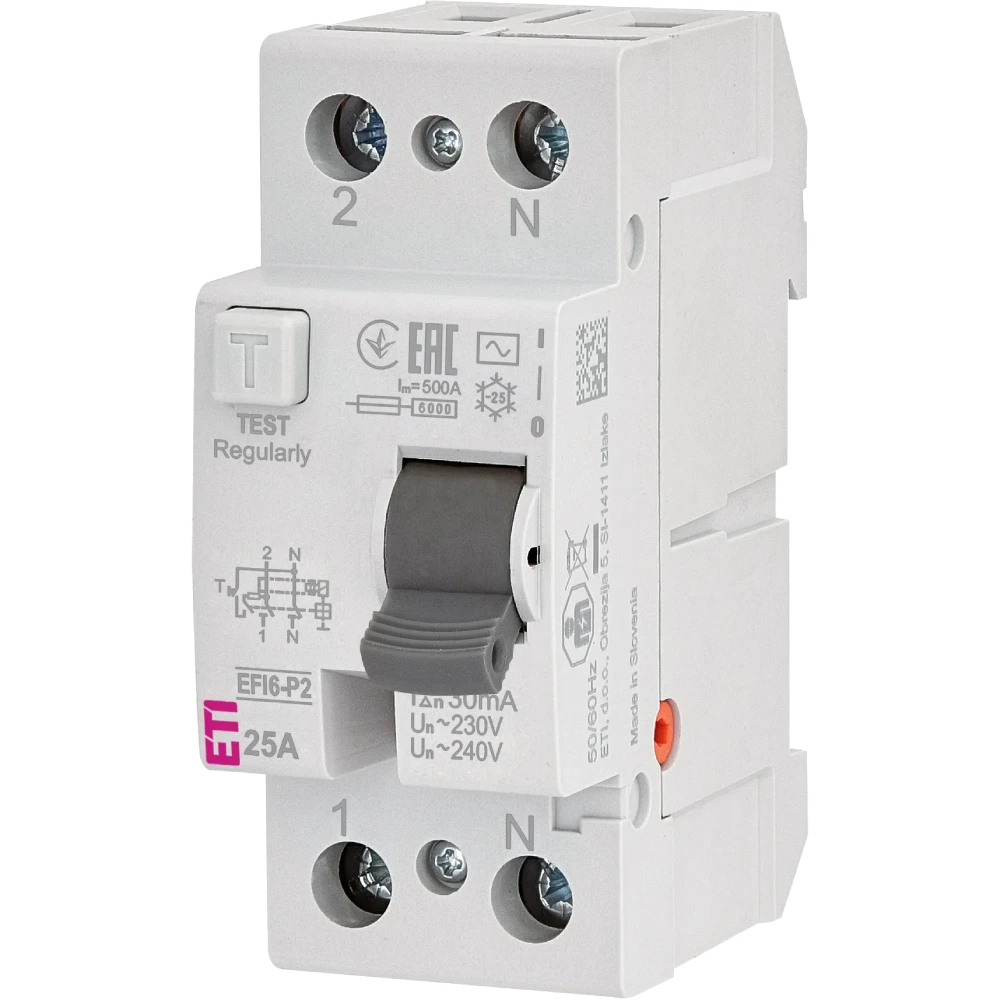 Реле диференційне (ПЗВ) · ЕТІ 2р EFI6-P2 25/0,03 тип AC (6kA)