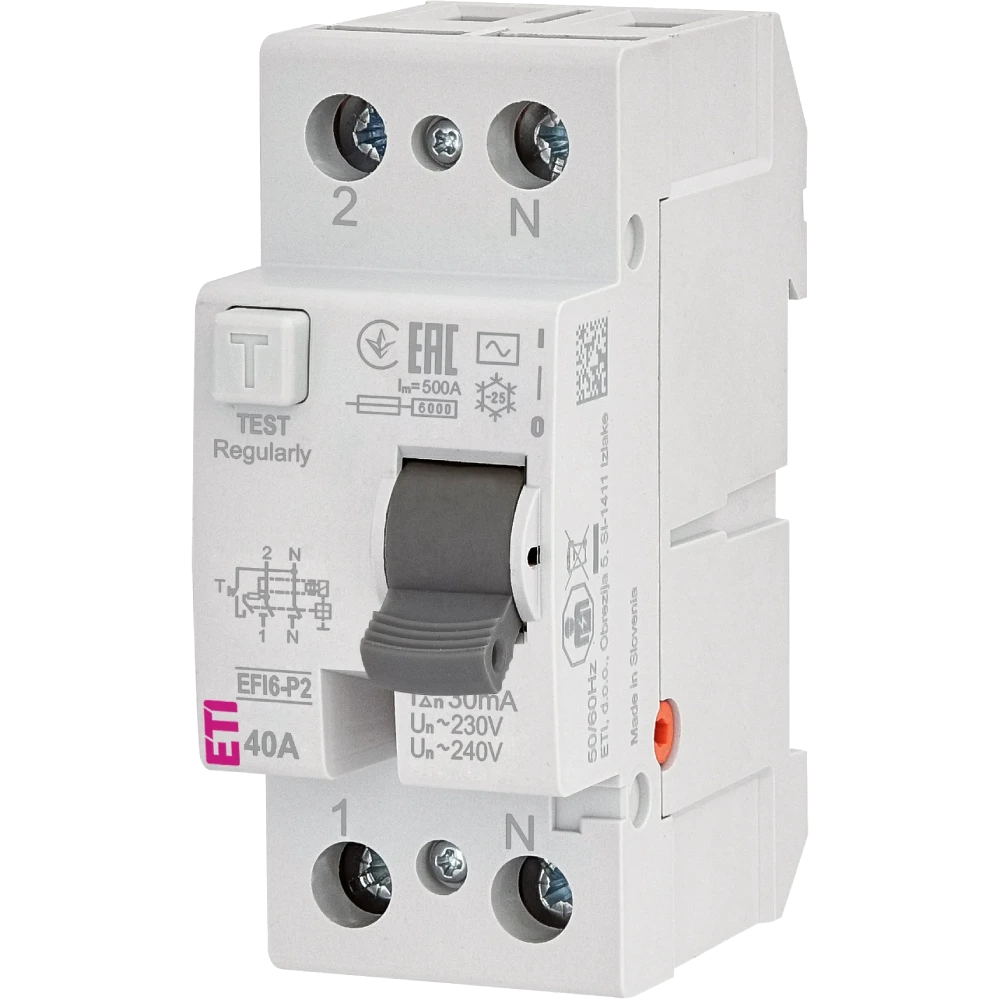 Реле диференційне (ПЗВ) · ЕТІ 2р EFI6-P2 40/0,03 тип AC (6kA)