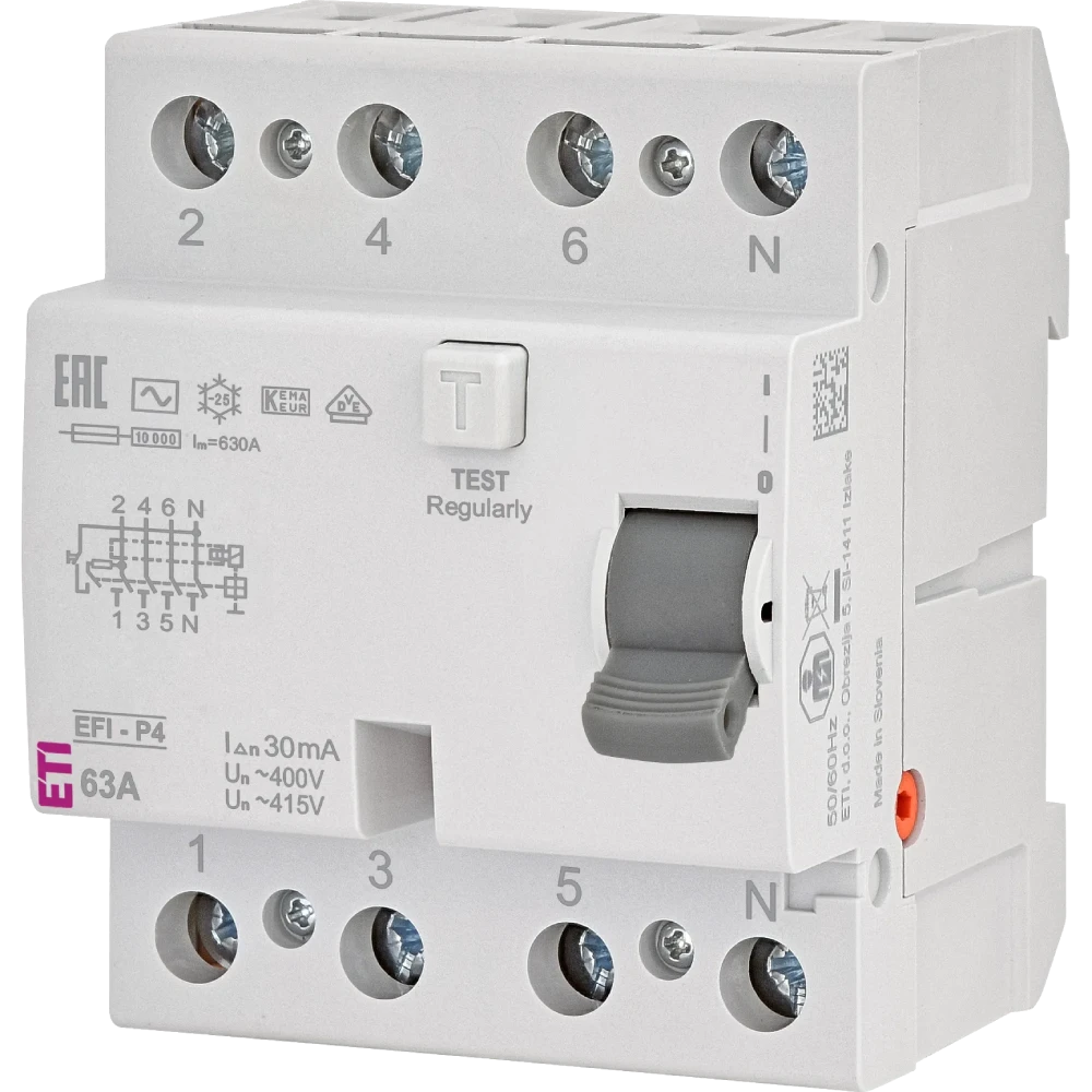 Реле диференційне (ПЗВ) · ЕТІ 4р EFI6-P4 63/0,03 тип AC (6kA)