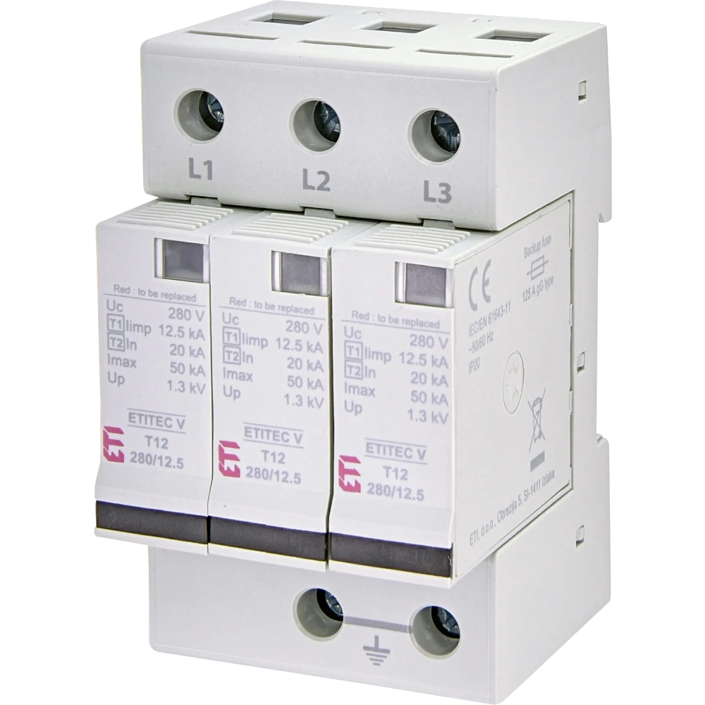 Обмежувач перенапруги · ETI TEC V T12 280/12,5 (3+0)