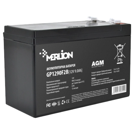 Акумуляторна батарея · MERLION AGM GP1290F2B 12В 9А•г