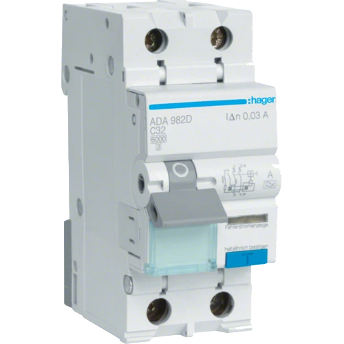 Дифавтомат 1P+N, 6kA, C-32A, 30mA, A · Hager ADA982D