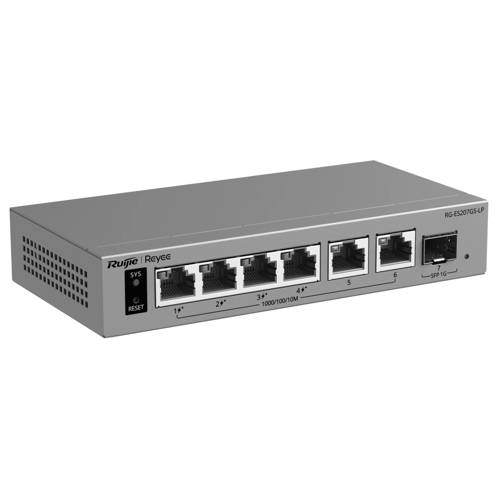 Комутатор 6 портів керований хмарно · Ruijie RG-ES207GS-LP PoE