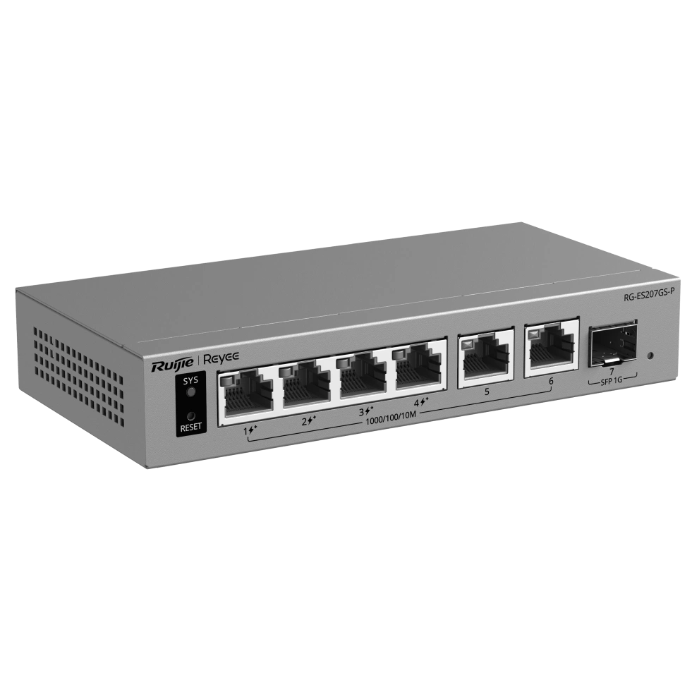 Комутатор 6 портів керований хмарно · Ruijie RG-ES207GS-P PoE