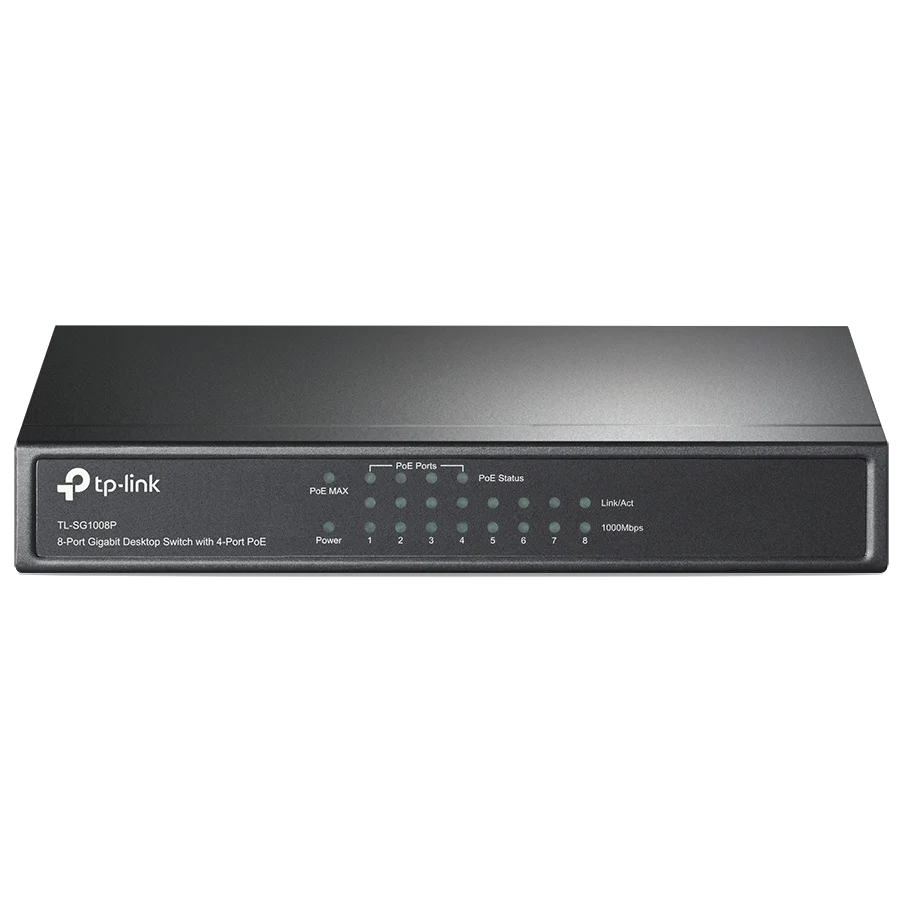 Комутатор 8 портів некерований · TP-LINK TL-SG1008P 8xGE (4xPoE) 65.2Вт