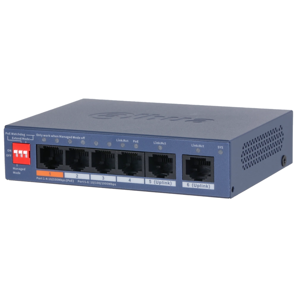 Комутатор 6 портів керований · Dahua DH-CS4006-4ET2GT-60 PoE