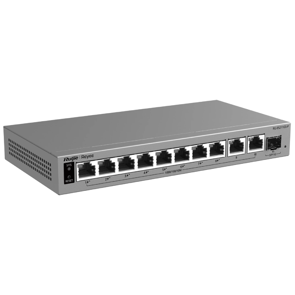 Комутатор 11 портів керований хмарно · Ruijie RG-ES211GS-P PoE