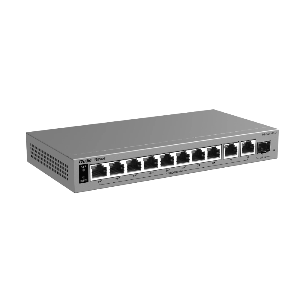 Комутатор 11 портів керований хмарно · Ruijie RG-ES211GS-LP PoE