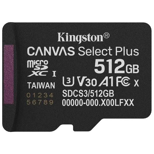 Модуль флеш-пам'яті · MicroSDXC 512GB UHS-I Class 10 Kingston Canvas Select Plus R150MB/s (SDCS3/512GBSP)