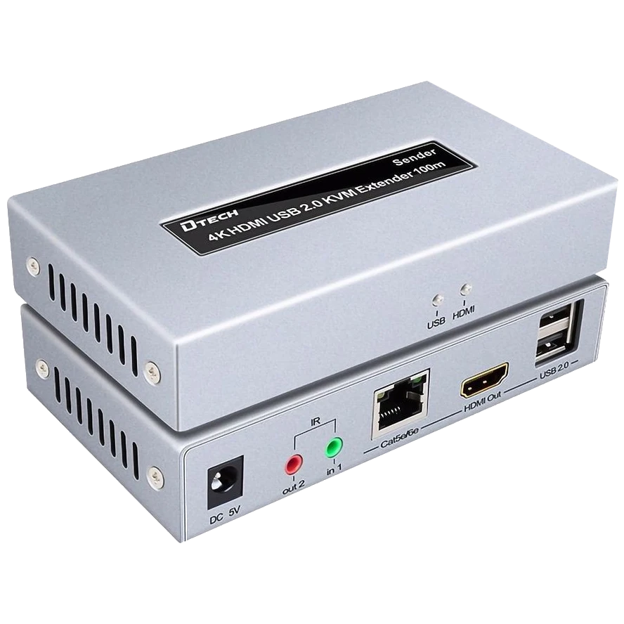 Модуль подовжувач · Dtech DT-7051 4K HDMI і USB 2.0 KVM 100м