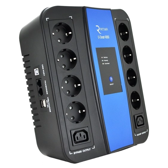 Джерело безперебійного живлення · Ritar U-Smart-1000 600 Вт AVR 8xSCHUKO RJ45
