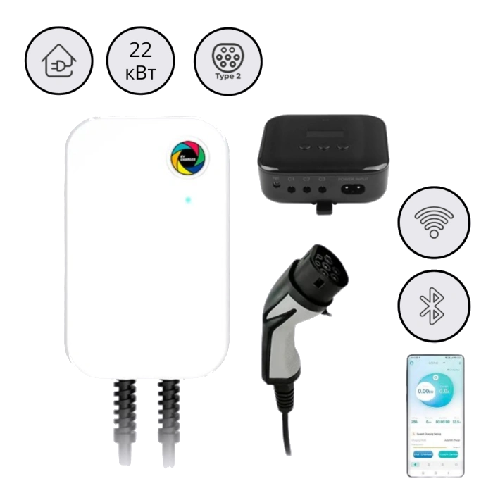 Настіний зарядний пристрій · WB20-22KW-APP-DLB 32A 22 кВт Type 2 + APP + DLB