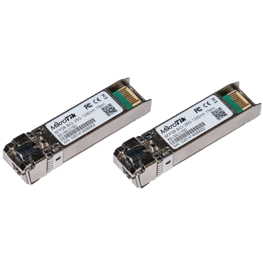 Пара SFP28 модулів · MikroTik XS+2733LC15D