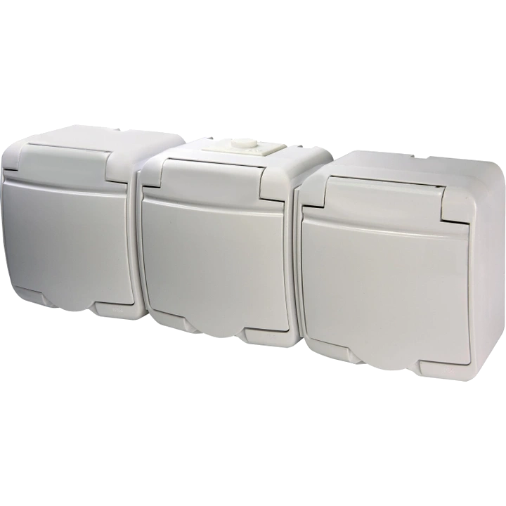 Розетка 3-на з з/к Schuko RHE-3s (біла/біла кришка, IP54) · Hermetics ETI 4668023