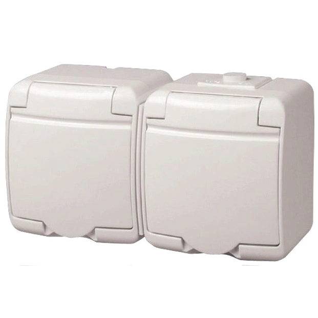 Розетка 2-на з з/к Schuko RHE-2s(біла/біла кришка, IP54) · ETI Hermetics 4668019