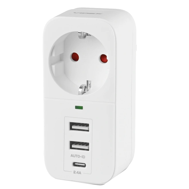 Мережевий адаптер Type-C з заземленням · VIDEX ONCORD 1п 2.4A 2USB+USB-C