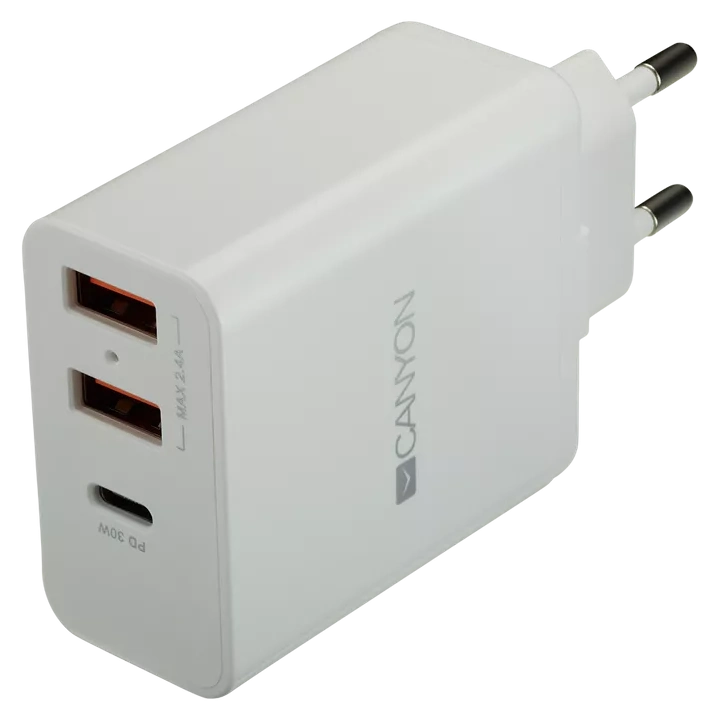 Мережевий зарядний пристрiй · Canyon H-08 white (QC/PD 30W)