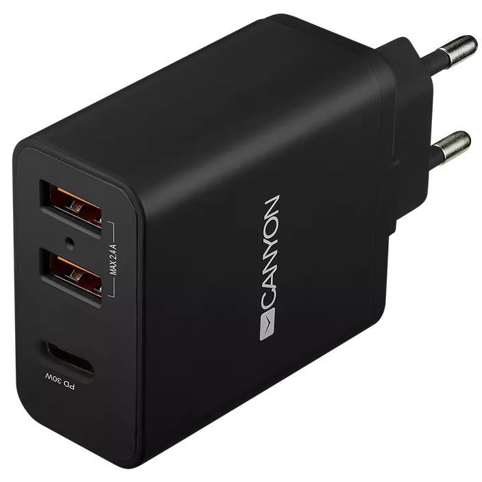 Мережевий зарядний пристрiй · Canyon H-08 black (QC/PD 30W)