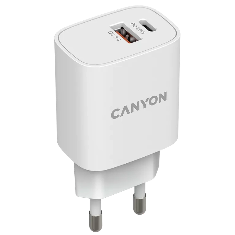 Мережевий зарядний пристрiй · Canyon H-08 white (QC18W/PD 20W)