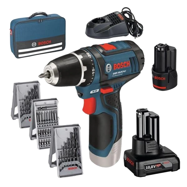 Акумуляторний дриль-шурупокрут + набір біт + свердла (39 шт.) · Bosch Professional GSR 12V-15