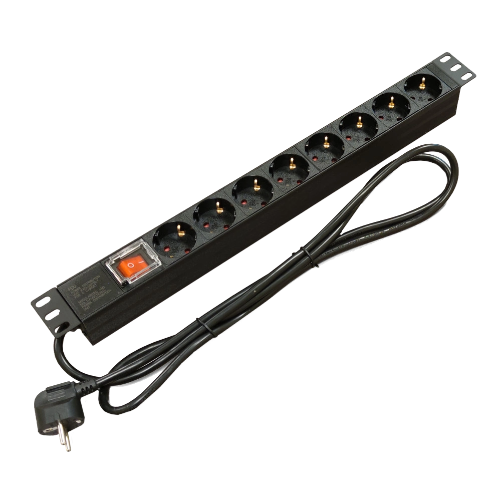 Блок 19" на 8 роз. нім. станд., 16А, 1U, з вимикачем, шнур 1.8м · Kingda