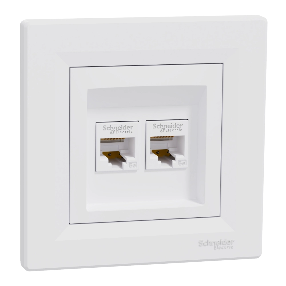Розетка комп'ютерна подвійна біла · Schneider Electric Asfora EPH4400121 RJ45 5e