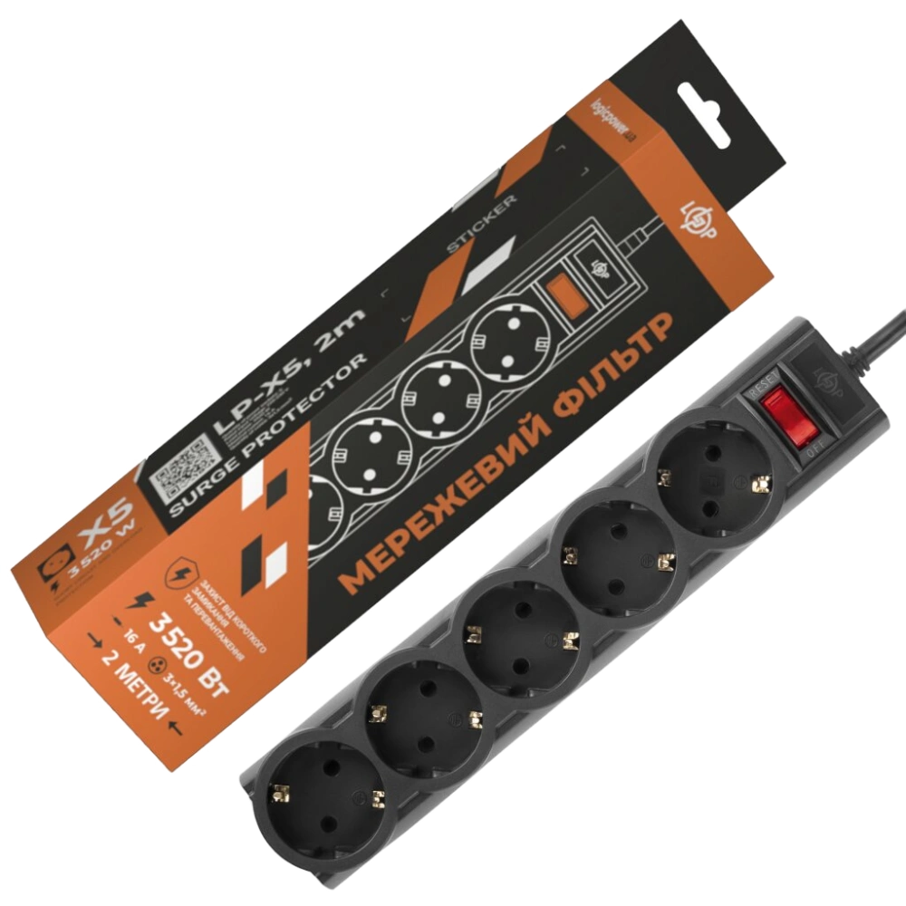 Подовжувач мережевий (фільтр) · PREMIUM LP-X5-2 Black