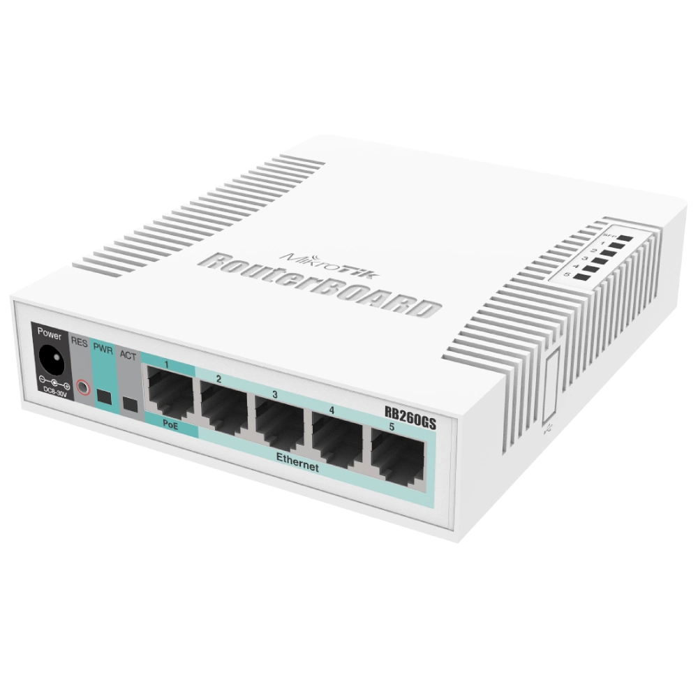 Комутатор 5 портів керований · MikroTik RB260GS (CSS106-5G-1S)