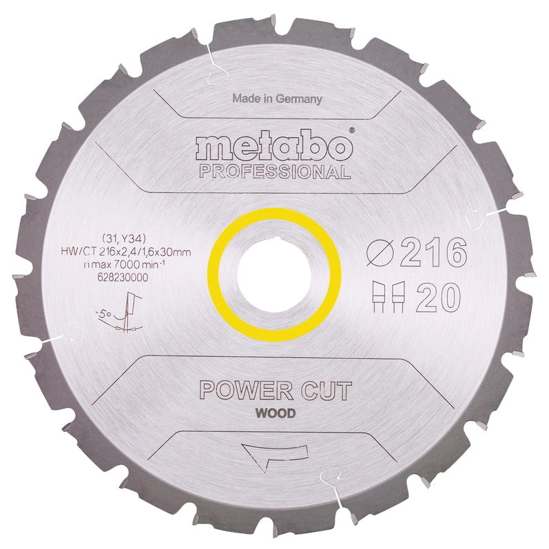 Пильний диск 216x30, Z20 WZ 5° neg. · Metabo "power cut wood - professional" (628230000)