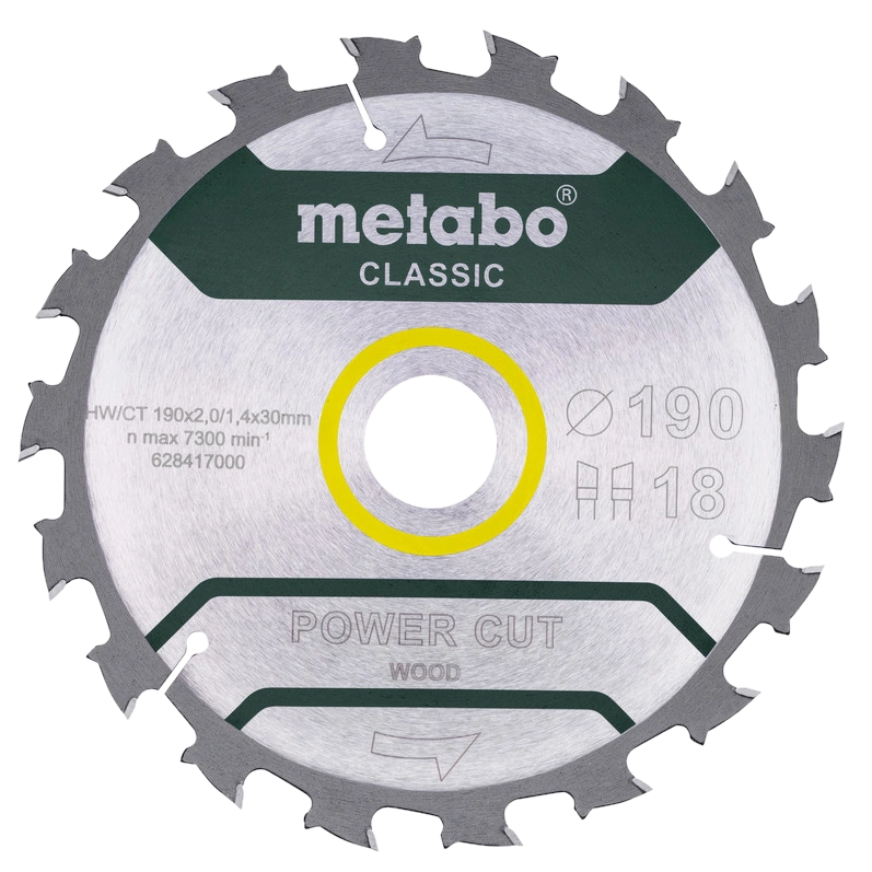 Пильний диск 190x30, Z18 WZ 5° /B · Metabo "power cut wood - professional" (628417000)
