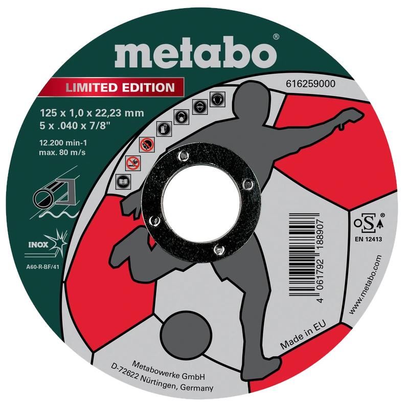 Відрізний круг по металу 125 x 1,0 x 22,23 мм, Inox, TF 41 · Metabo Limited Edition Soccer (616259000)