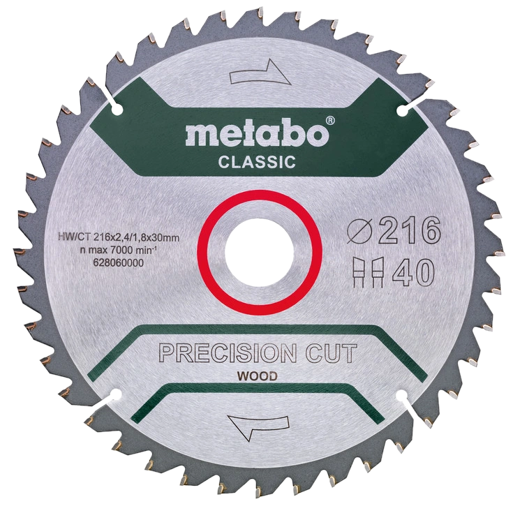 Пильний диск 216x30, Z40 WZ 5°neg. · Metabo "precision cut wood - classic" (628060000)