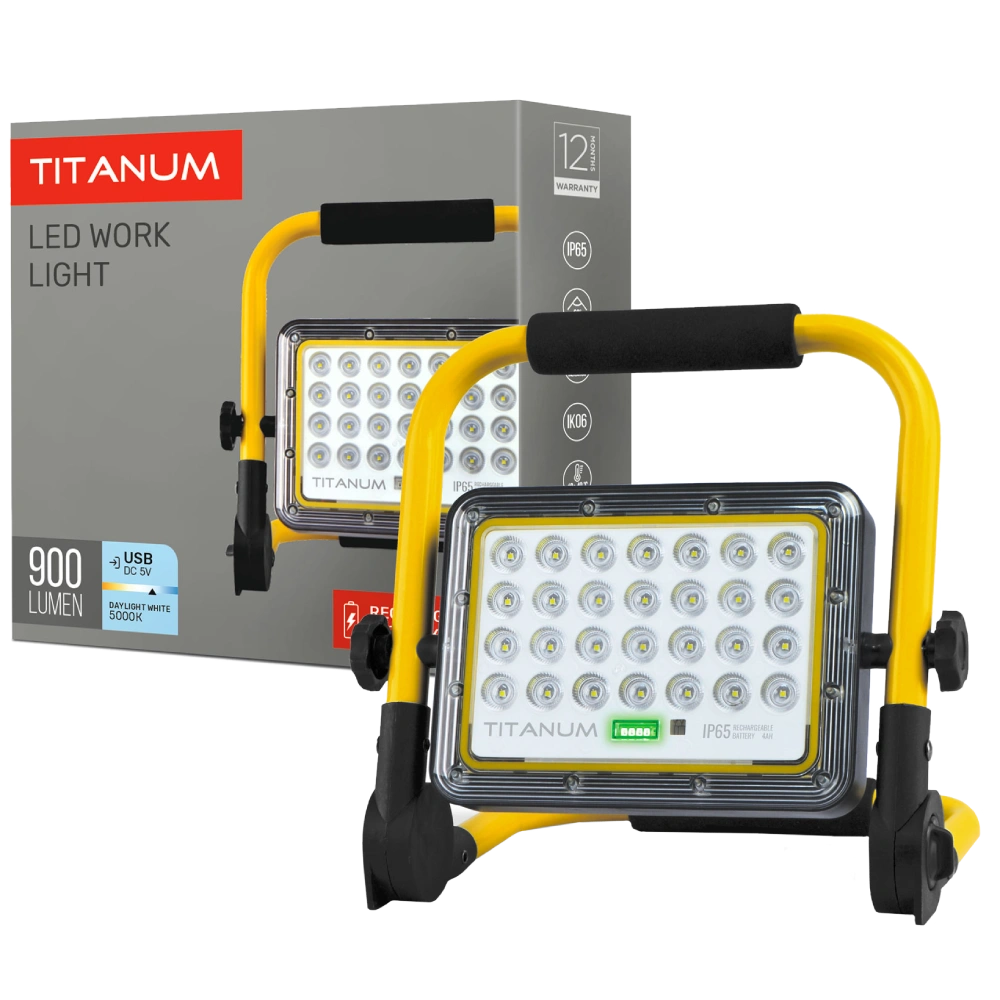 LED прожектор акумуляторний IP65 20W 900Lm 5000K · TITANUM TL-FA-105
