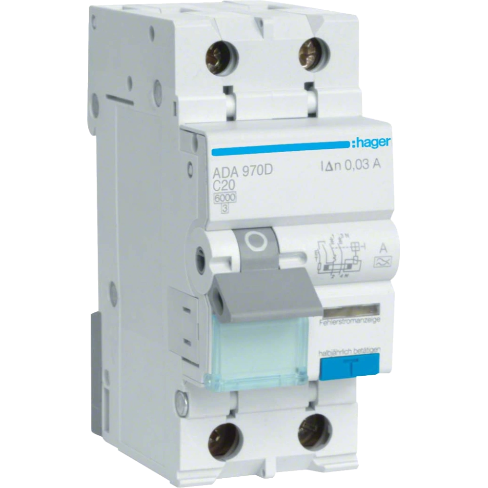 Дифавтомат 1P+N, 6kA, C-20A, 30mA, A · Hager ADA970D