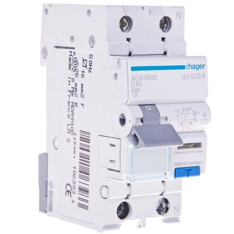 Дифавтомат 1P+N, 6kA, C-40A, 30mA, A · Hager ADA990D