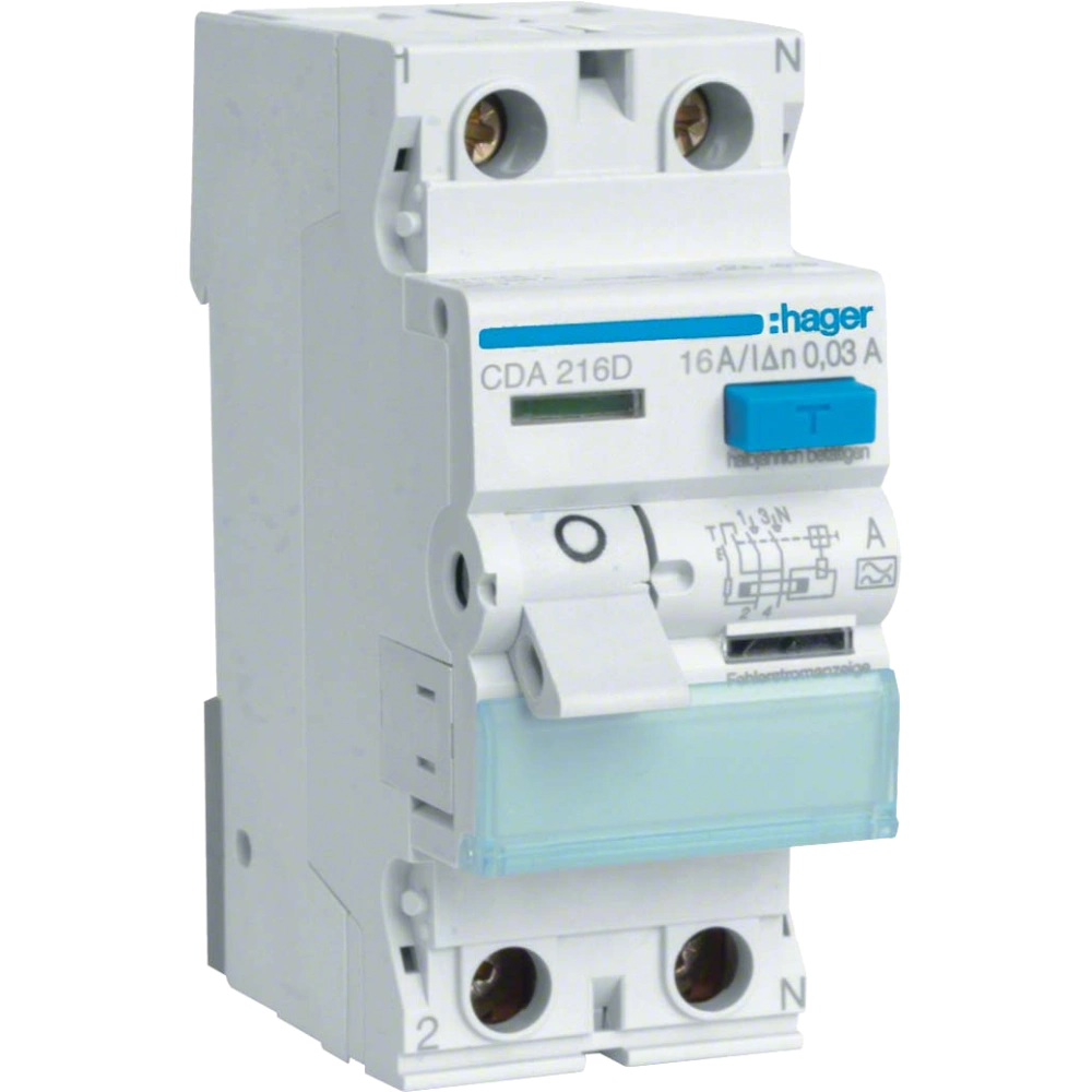 Диференціальне реле 2P, 6kA, 16A, 30mA, A, · Hager CDA216D