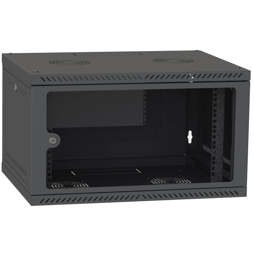 Шафа телекомунікаційна двері скло (чорна) · IPCOM 6U 600x600