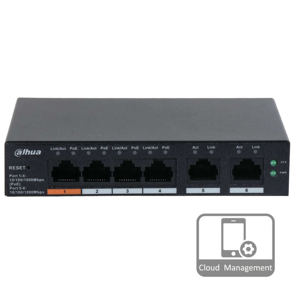 Комутатор 6 портів керований · Dahua DH-CS4006-4GT-60 PoE