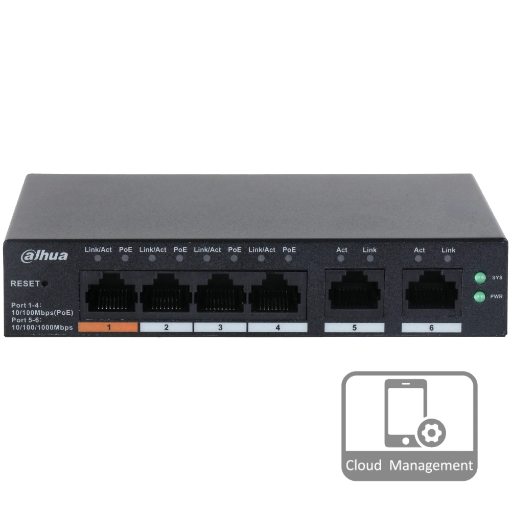 Комутатор 6 портів керований · Dahua DH-CS4006-4ET-60 PoE