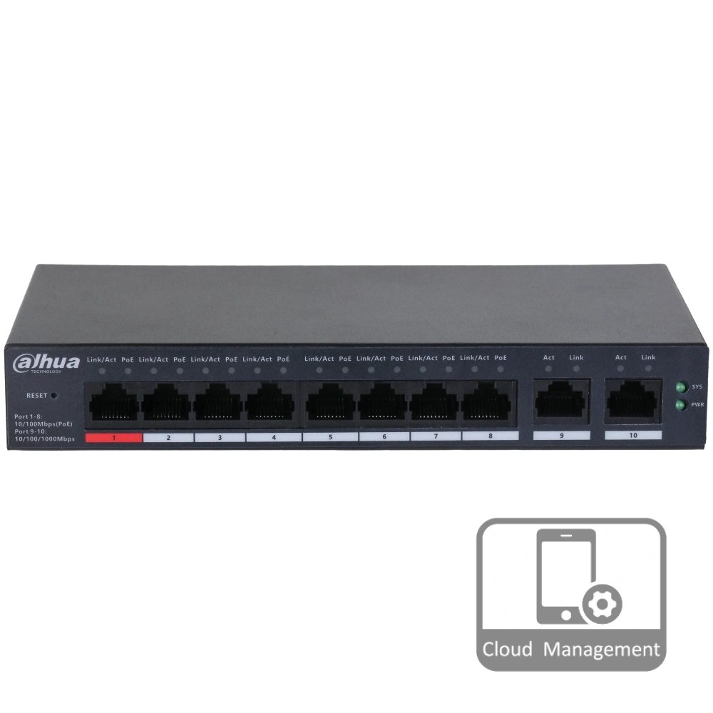 Комутатор 10 портів керований · Dahua DH-CS4010-8ET-110 PoE