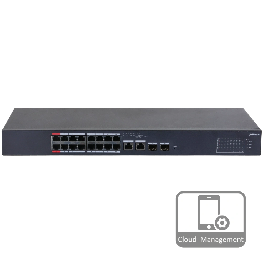 Комутатор 18 портів керований · Dahua DH-CS4218-16ET-135 PoE