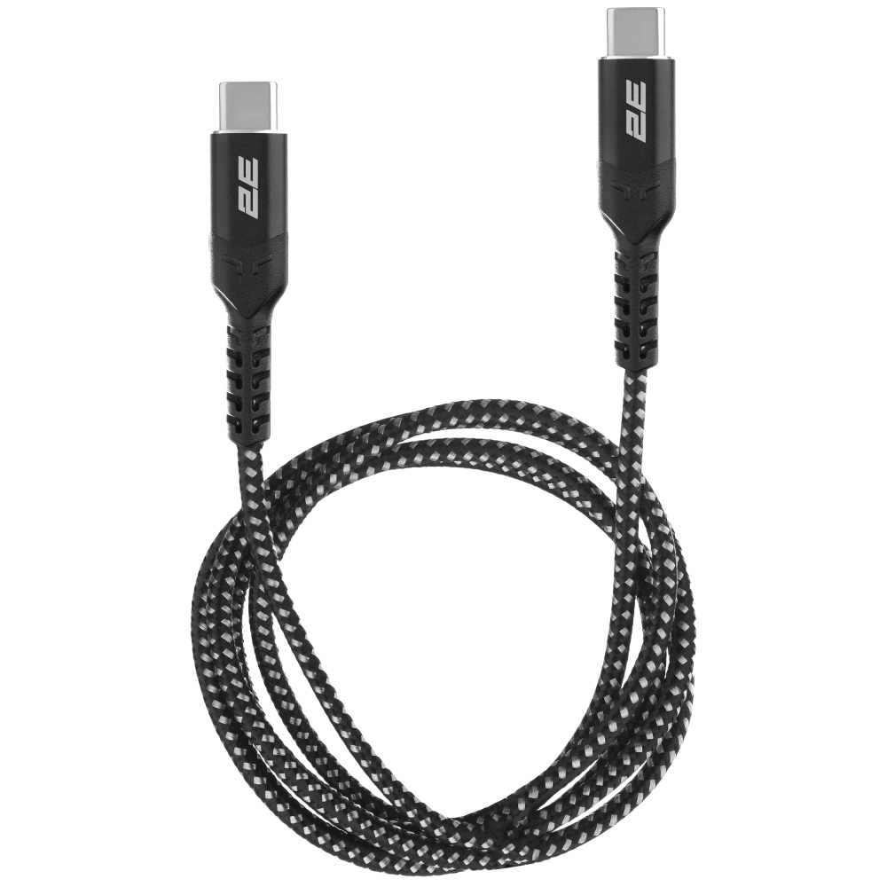 Кабель заряджання/синхронізації 1м 240Вт плетений чорний · 2E Type-C USB-C > USB-C