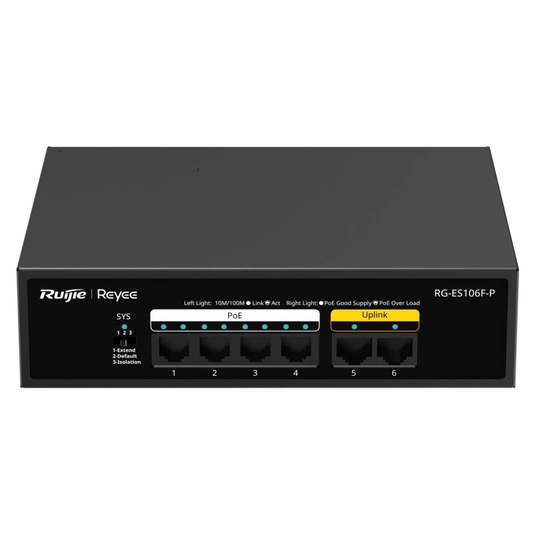 Комутатор 6 портів некерований · Ruijie Reyee RG-ES106F-P PoE