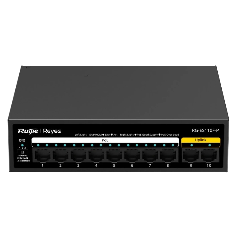 Комутатор 10 портів некерований · Ruijie Reyee RG-ES110F-P PoE